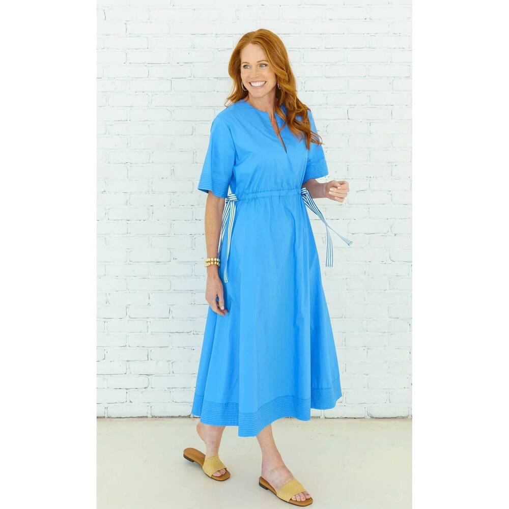 NEW CARYN LAWN ali midi dress in blue